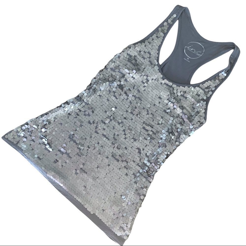 INC Silver Sequin Tank Top XS